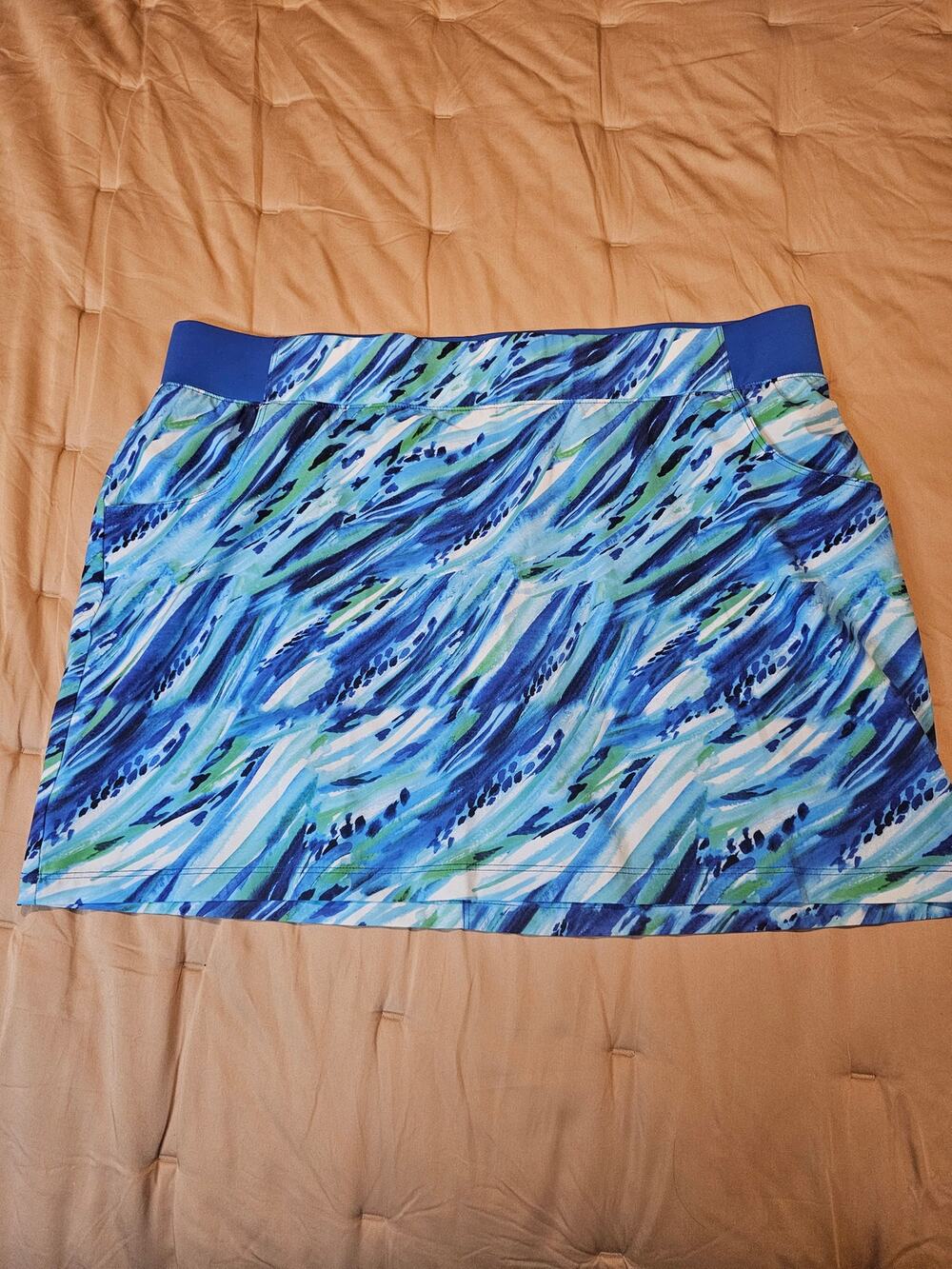 Reel Legends Adventure Skort XL Blue Green Print Built In Shorts Pockets
